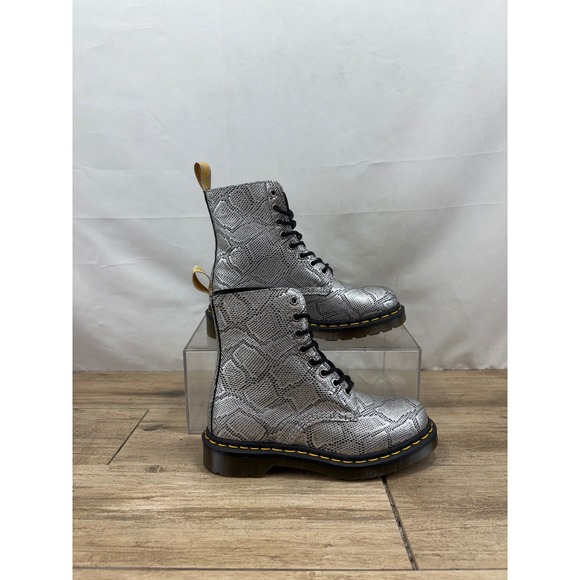 Dr. Martens Shoes - Dr. Martens Vegan 1460 Silver Snake Lace Up Combat Boots Womens Size